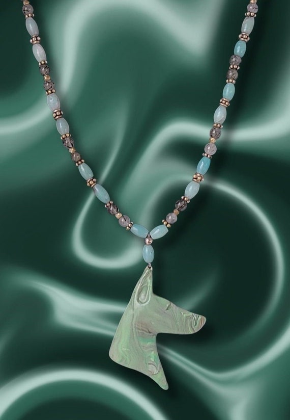 Doberman Necklace Amazonite and Rutilated Quartz
