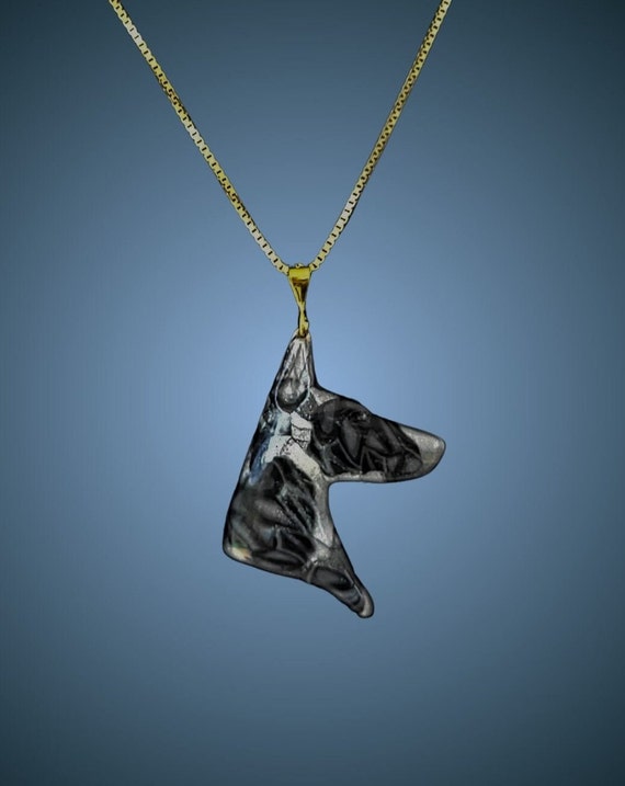 Doberman Necklace,  black and silver