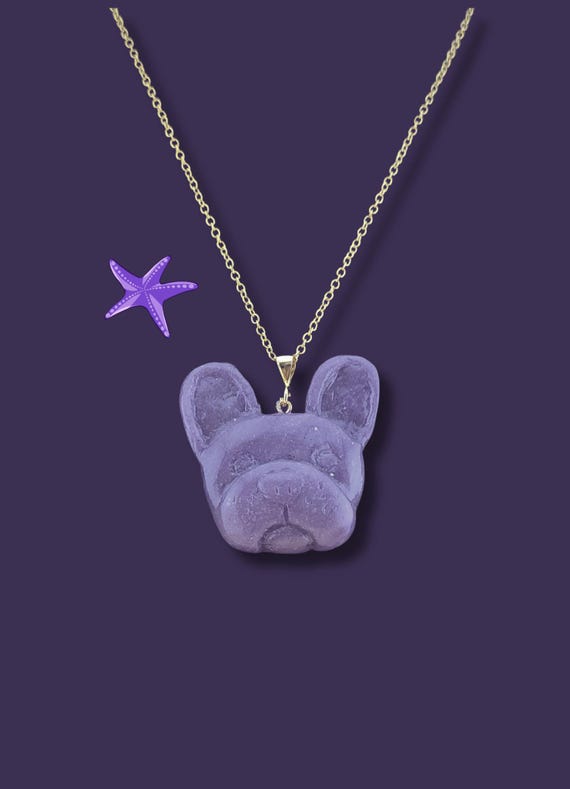 French Bulldog Necklace Purple Sea Glass