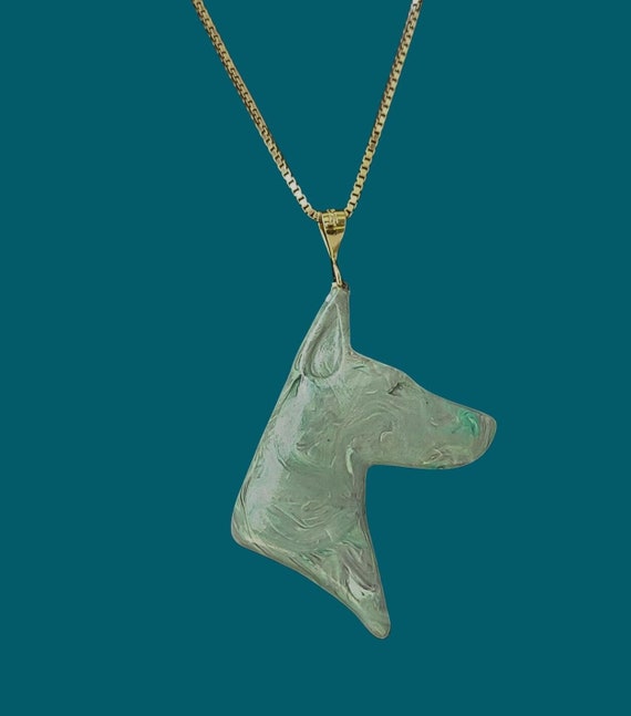 Doberman necklace, marbled pale green