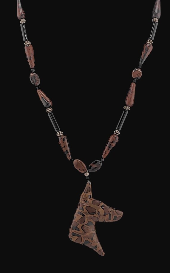 Leopard Doberman Necklace, Mahogany Obsidian and Onyx