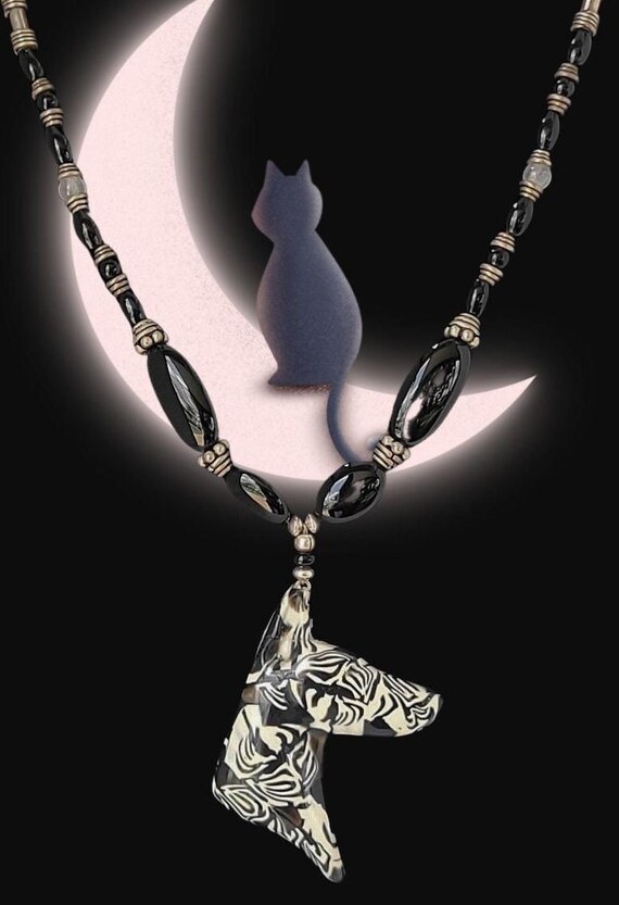Onyx and Moonstone Doberman necklace