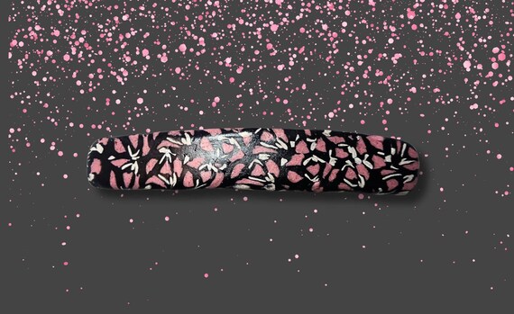 Pink and Black Confetti Barrette, Super Grip, Vintage Made in France Clip