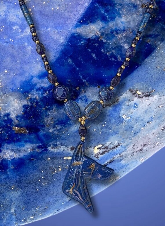 Doberman Beaded Necklace, Lapis Lazuli
