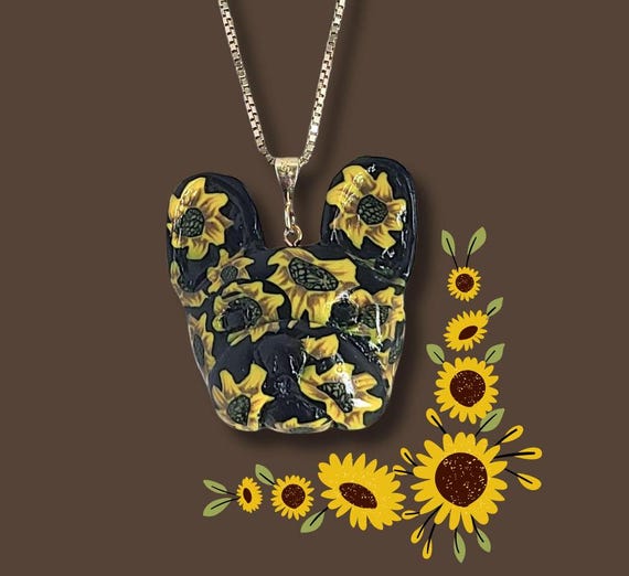 French Bulldog Sunflower Pendant Necklace