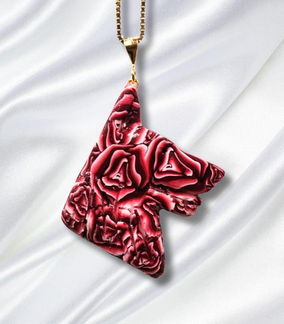 German Shepherd Pendant Necklace, Red Roses