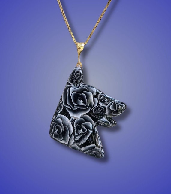 German Shepherd Black Roses Pendant Necklace