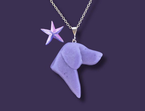 Vizsla necklace, purple sea glass