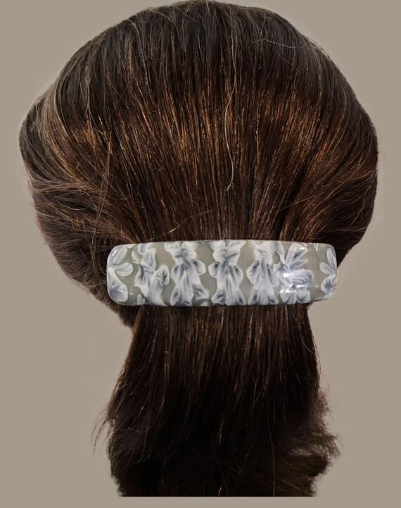 White Knots Barrette, Super Grip, vintage Made in France clip