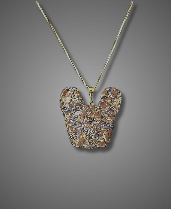 French Bulldog pendant necklace, brown marbling