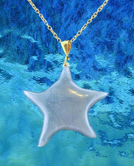 Blue sea glass starfish necklace
