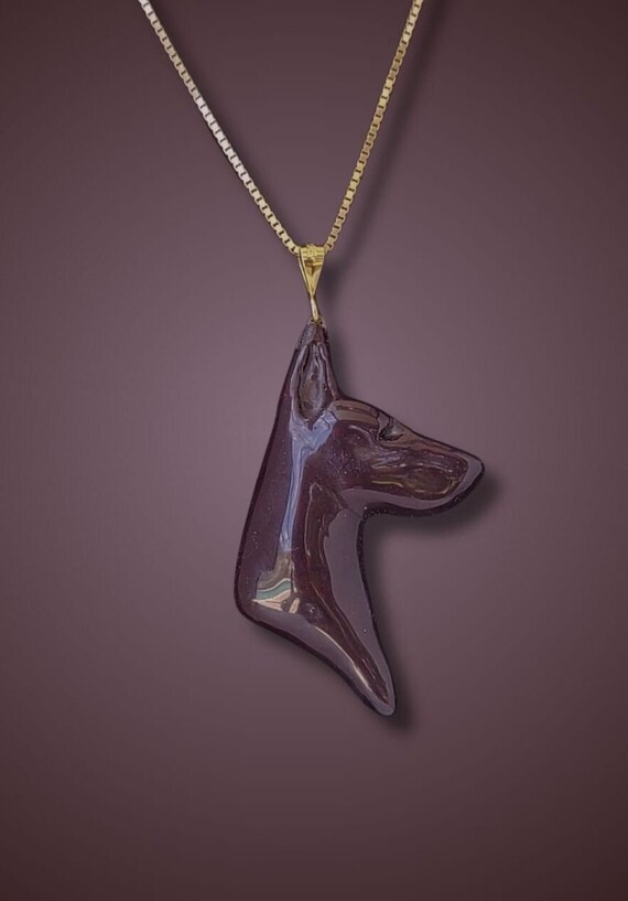 Doberman necklace, garnet colored
