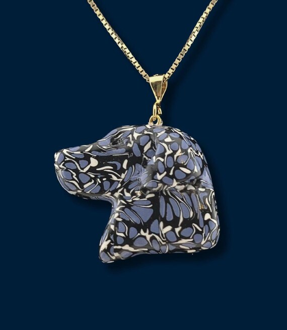 Labrador Retriever necklace blue, white, black abstract