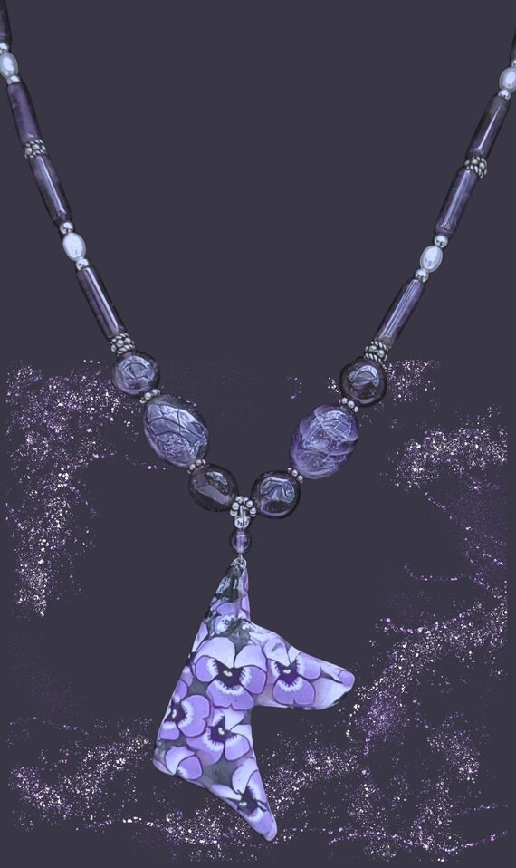 Doberman necklace Amethyst and Pearl