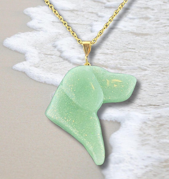 Vizsla Necklace Green Sea Glass
