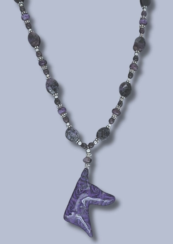 Doberman necklace, Charoite and Sterling Silver, Purple Rose Doberman pendant