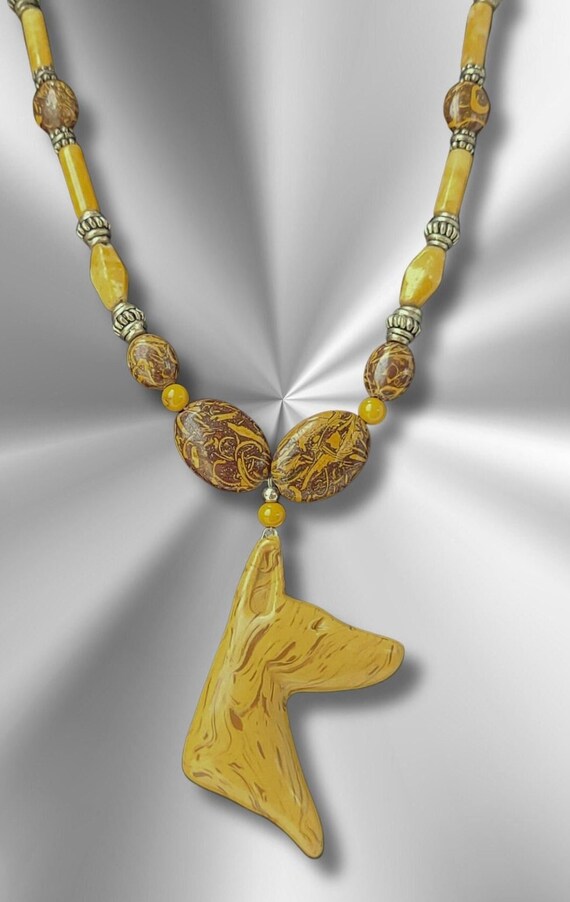 Doberman Necklace, Yellow and Elephant Jasper