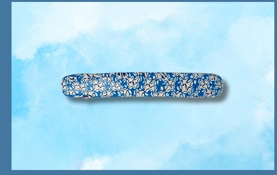 Blue and White barrette super grip, Vintage Made in France clip