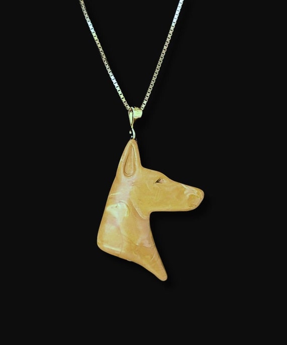 Doberman necklace, marbled gold