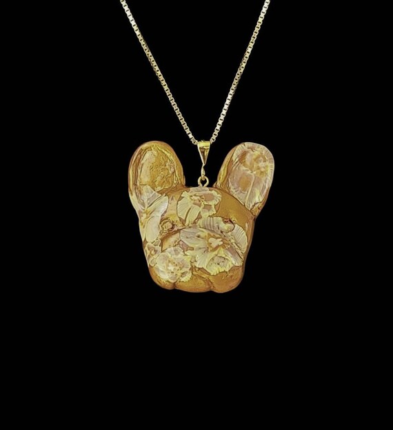 French Bulldog pendant necklace, Daffodil gold background