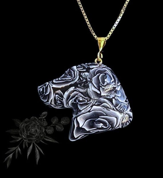 Labrador Retriever Pendant Necklace, Black Roses