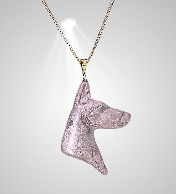 Doberman necklace, pink ice