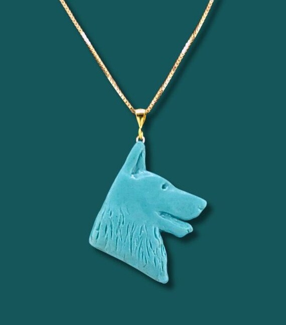 German Shepherd Pendant Necklace, Turquoise color