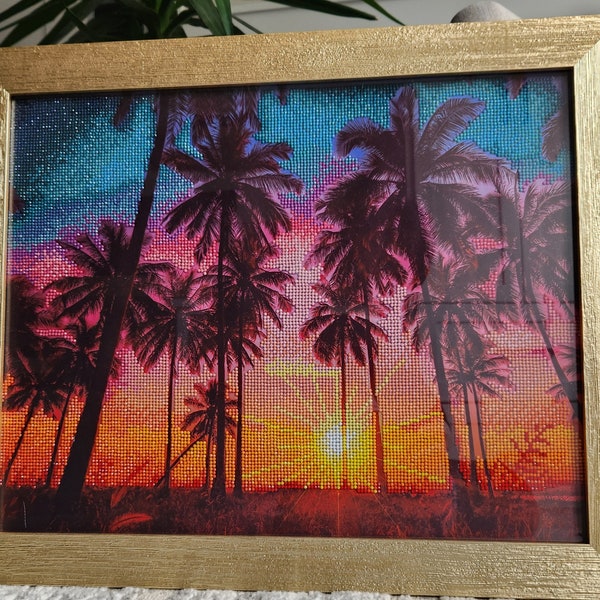 Completed diamond painting palm and sun