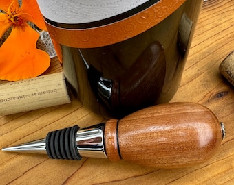 Solid Wood Mahogany Bottle Stopper Hand Turned Elegant Wine Stopper Gift For Mom Gift For Dad Hostess Gift Bartender Gift Wine Lover Gift
