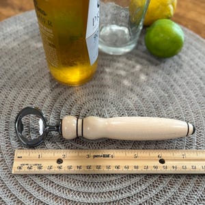 Hand Turned Solid Maple Bottle Opener with Black Metal Insert Beer Opener Dad Gift Bar Accessory Hostess Gift