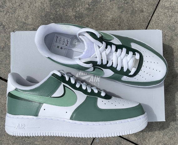 Custom Grey And Green Af1 NIKE AIR FORCE LOW 1/1 BLACK RED GREEN