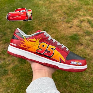 Nike Dunk Low Custom 'Lightning McQueen' Cartoon Sneakers, Personalized Sneakers, Kids Sneakers, Nike Air Force 1, Disney Sneakers, Gift