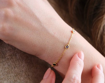 14K Solid Gold Birthstone Bracelet - Real Gold Birthstone Bracelet - Dainty 14K Gold Bracelet - Mom's Birthday Gift - Personalized Gift