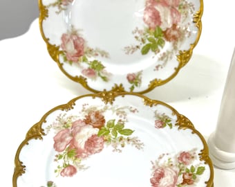 Antique Cabbage Rose Haviland Limoges France 9.5” Plates, Rare Set Of 5