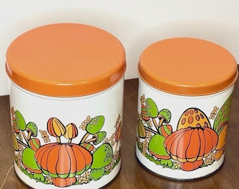 Vintage Balonoff Neon Mushroom Canisters Set of 2 with Lids, 1970s