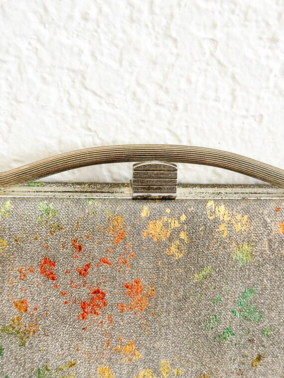 Vintage Metallic Silver Clutch Purse W/ Gold, Gre… - image 3