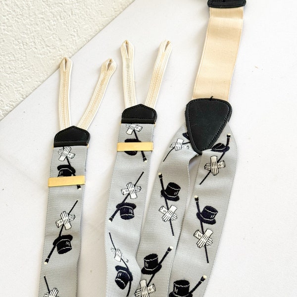 Trafalgar Suspenders Braces W/ Top Hat Gloves Dapper Design, Silk & Leather, USA