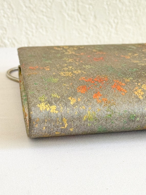 Vintage Metallic Silver Clutch Purse W/ Gold, Gre… - image 5