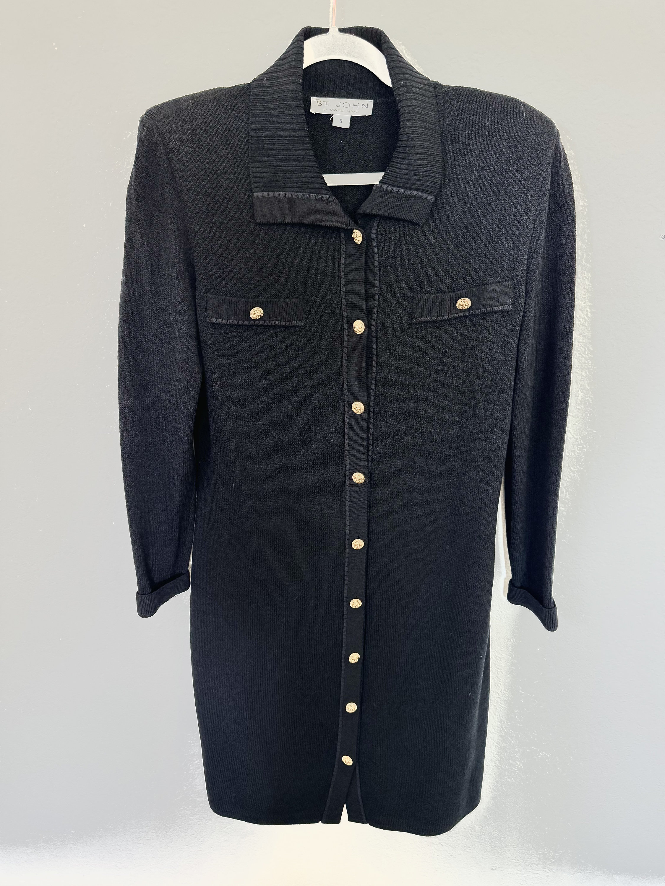 Vintage St. John by Marie Gray Womens Black Knit Dress Gold Button ...