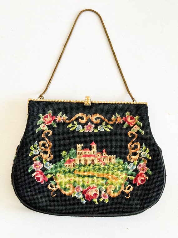 Vtg Kurt Chambre 40s/50s Wool Needlepoint Purse H… - image 1