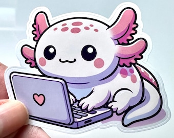 Axolotl with Computer Sticker, for Laptops, Water Bottles, Notebooks, Phone, Cute Decal, Gift