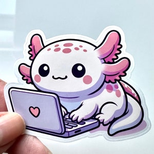 Axolotl with Computer Sticker, for Laptops, Water Bottles, Notebooks, Phone, Cute Decal, Gift image 1