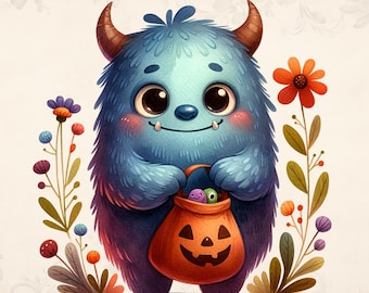 Cute Monster Png, Happy Trick or Treat Png, Monster in the Fall png, Spooking for Candy Png,Halloween Png, Nursery Monster PNG