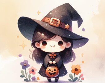 Cute Witch Png, Happy Trick or Treat Png, Witch in the Fall png, Spooking for Candy Png,Halloween Png, Nursery Witch PNG