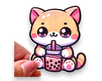 Kitty and Boba Sticker, for Laptops, Water Bottles, Notebooks, Phone, Cute Decal, Gift