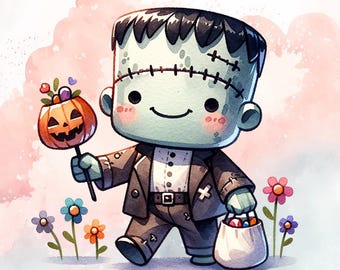 Cute Frankenstein Png, Happy Trick or Treat Png, Vampire in the Fall png, Spooking for Candy Png,Halloween Png, Nursery Frankenstein PNG