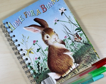 Whimsical Home for Bunny Upcycled Journal Blank & Perfect for Creativity!