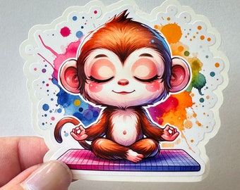 Meditating Monkey Sticker, for Laptops, Water Bottles, Notebooks, Phone, Cute Decal, Gift