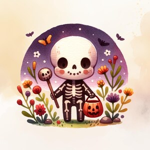 Cute Skeleton Png, Happy Trick or Treat Png, Skeleton in the Fall png, Spooking for Candy Png,Halloween Png, Nursery Skeleton PNG