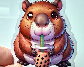Capybara Boba Tea Sticker, for Laptops, Water Bottles, Notebooks, Phone, Cute Decal, Gift